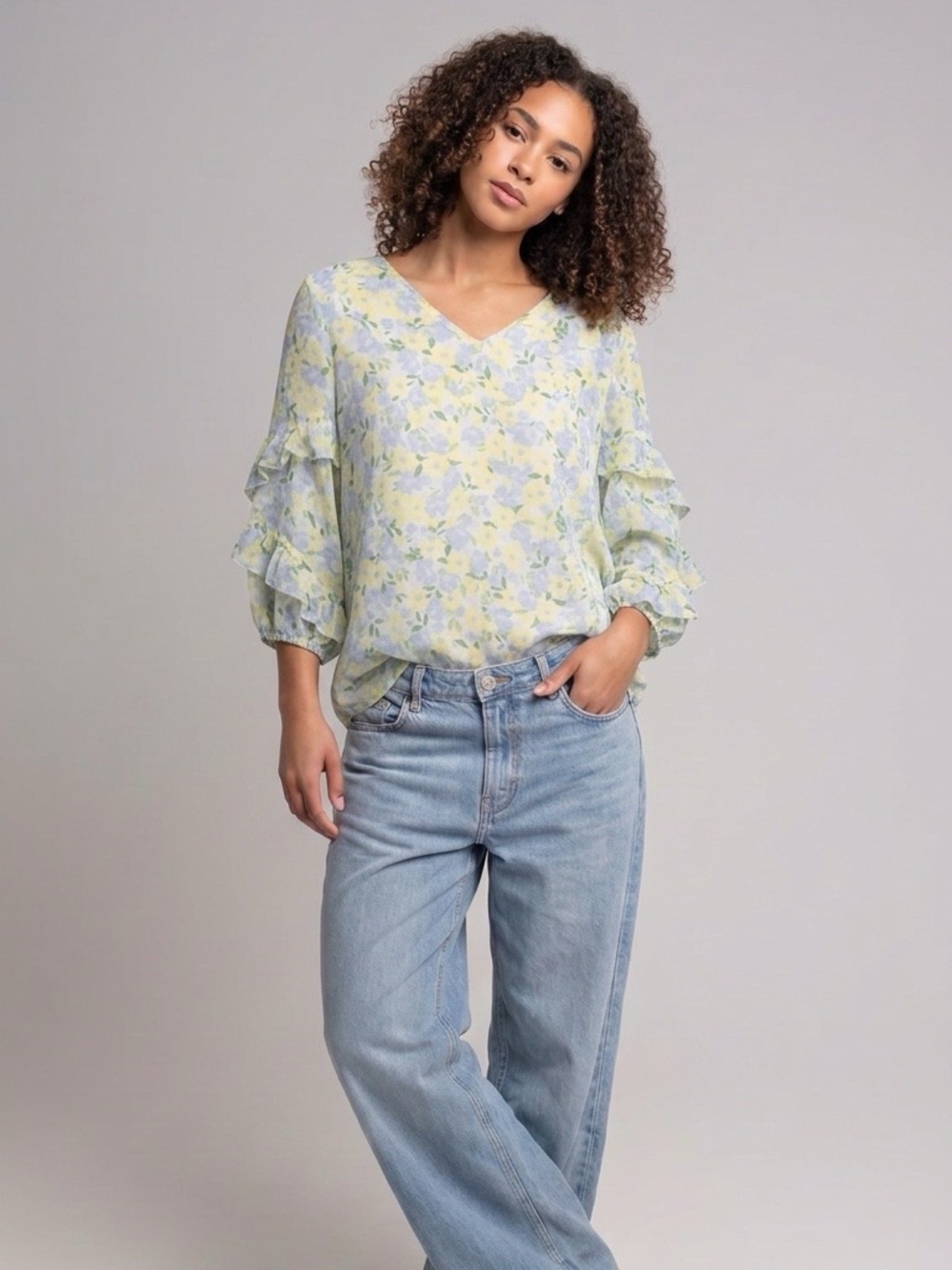 Calvin Klein Floral Blouse - Yellow and Blue